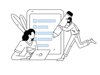 Invite friends to conduct questionnaire flat vector concept operation hand drawn illustration
