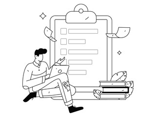 Invite friends to conduct questionnaire flat vector concept operation hand drawn illustration
