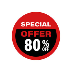 Discount offer tag badge. Sale promotion label with 80 percentage sign.
