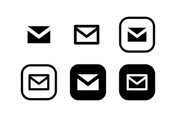 Black mail icon set. Message icon. E-mail symbol. Icon for business card, app, advertisement.