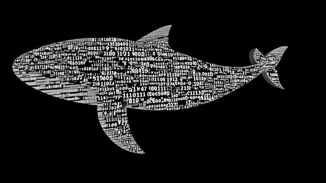 Shark Silhouette, Code-Filled, Dark Background