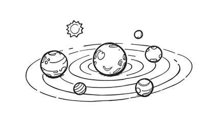 Solar System Planet Infographic line art diagram of planetary system