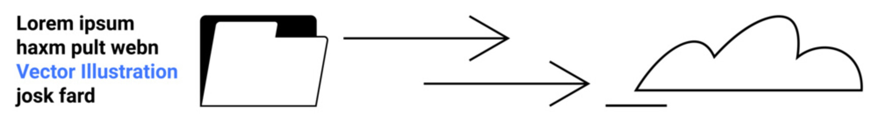 Open folder with outgoing arrow directed to cloud shape signifying upload or data transfer. Ideal for tech services, cloud migration, backup, network, data flow, digital storage, simple landing page