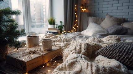 Cozy Christmas Morning Light in a Warm Bedroom Setting