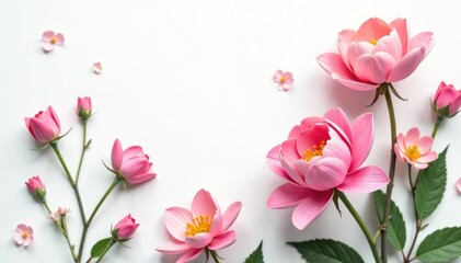 Fototapeta premium Pure white background featuring delicate floral arrangement, texture, arrangement