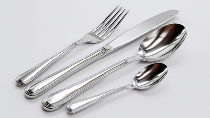Polished Dining Cutlery on White Surface