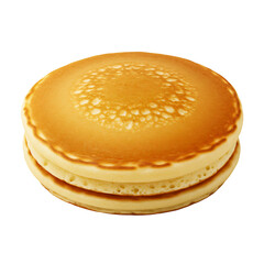 Fluffy round pancakes with golden brown texture and sweet syrup topping

