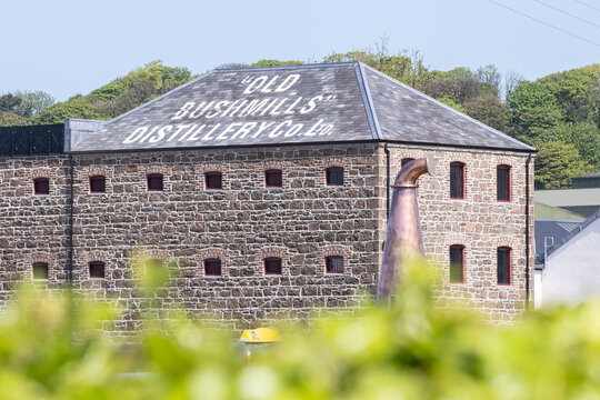 Bushmills, Northern Ireland - May 2nd, 2025: Bushmills Irish Whiskey distillery historic buildings