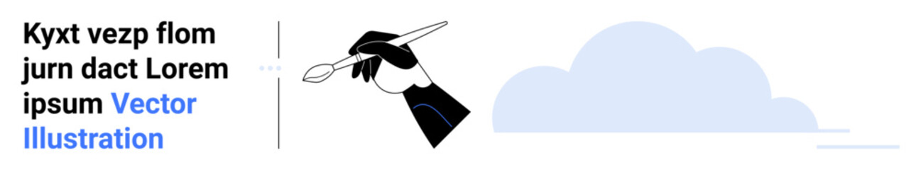 Black-gloved hand holding a paintbrush toward a blue cloud, symbolizing creativity, artistry, and imagination. Ideal for art, design, creativity, learning, customization education simple landing