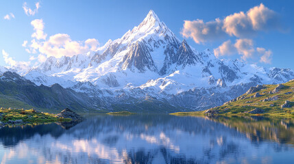 Majestic SnowCapped Mountain and Calm Lake