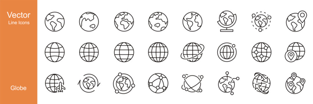 Globe Icons - Vector Line Icons. Editable Stroke. Vector Graphic