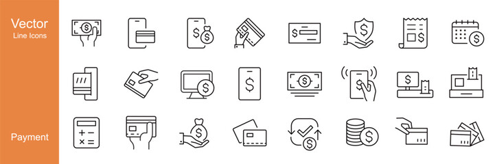 Payment Icons - Vector Line Icons. Editable Stroke. Vector Graphic