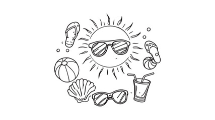 Summer Beach Accessories Line Art Artistry for Beach Lovers