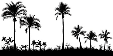 palm trees silhouette outdoors nature isolated on white background PNG