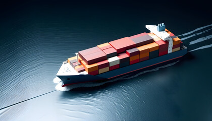 Fototapeta premium Large cargo container ship arriving in port, origami. with white shades