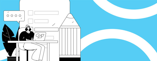 Invite friends to conduct questionnaire flat vector concept operation hand drawn illustration
