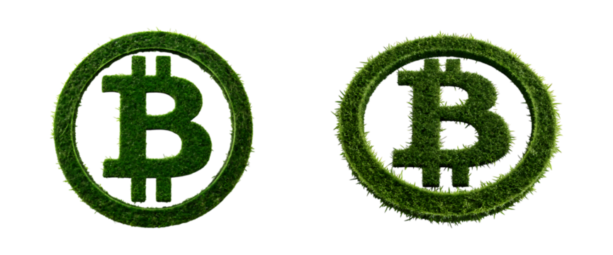 Green bitcoin cryptocurrency symbol made of grass on transparent background - Powered by Adobe