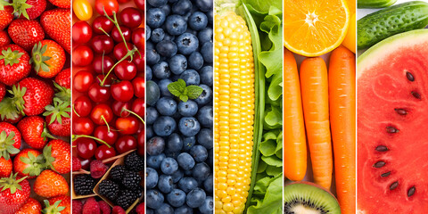 Fruits Collage. A design template with many tasty healthy organic food dishes, vegetable collage frame.
