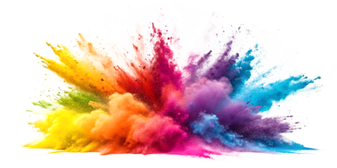 colorful paint color powder explosion transparent background, vibrant colorful effect