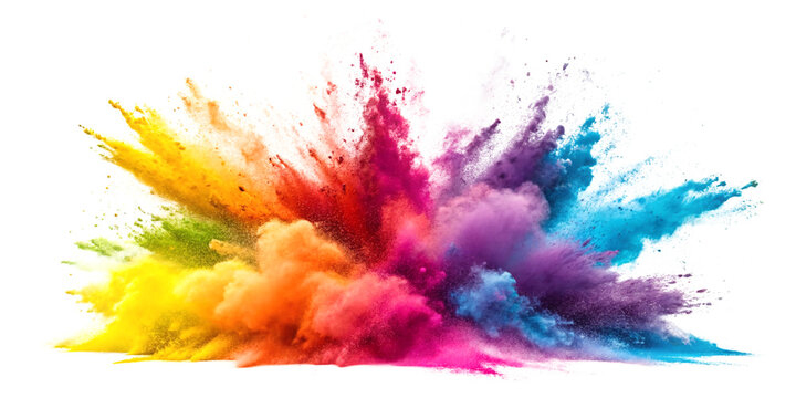 colorful paint color powder explosion transparent background, vibrant colorful effect