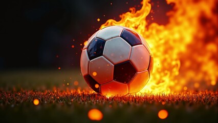 Fototapeta premium Soccer Ball On Fire On Field