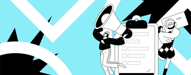 Invite friends to conduct questionnaire flat vector concept operation hand drawn illustration
