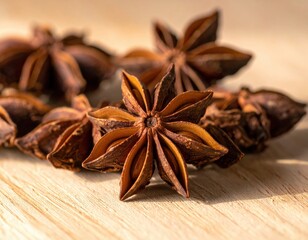 Obraz premium Closeup View Of Star Anise Spices On Wooden Surface