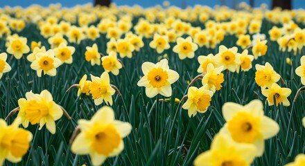 Obraz premium Daffodil Field, Many Flowers, Spring