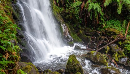 Fototapeta premium Forested Waterfall Cascading Over Rocks