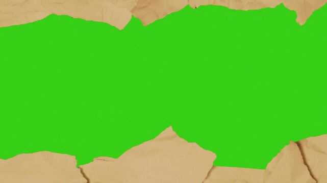 sepia brown old cut paper border green screen cardboard motion graphics video, stop motion animation, realistic animated frame chroma key social media template