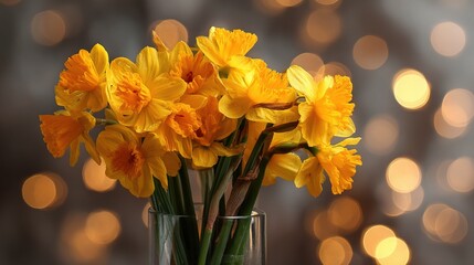 Daffodil Bouquet for St. David's Day Celebration with Bokeh Background
