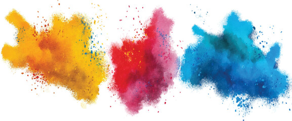 Set of Colored powder explosion. Paint holi, Colorful rainbow holi paint splash,  isolated element set, transparent background