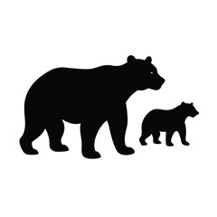 Fototapeta premium Forest Bear with Cubs Silhouette Vector Illustration