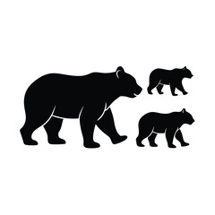 Wild Bear with Cubs Silhouette Vector Illustration