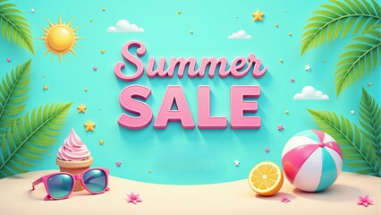 Summer Sale Background with Palm Leaves