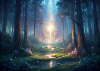 Enchanted Forest Divine Light Path, Magical Nature Scene