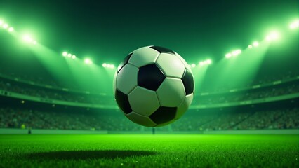 Fototapeta premium Soccer Ball Mid-Air In Stadium