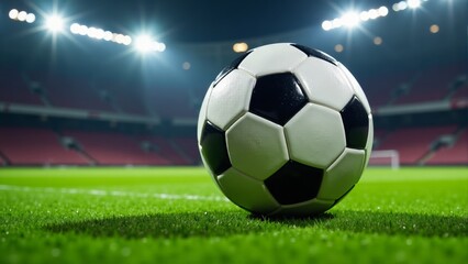 Fototapeta premium Soccer Ball on Green Field-Stadium
