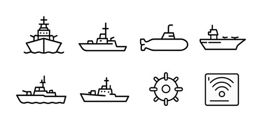 Obraz premium Nautical line icons set – marine, seafaring, boat symbols