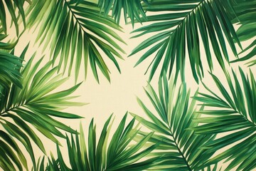 Fototapeta premium Tropical palm leaves arranged in a decorative pattern.