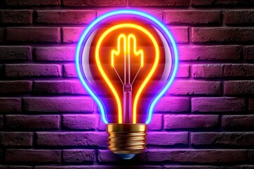 Vibrant Neon Lightbulb on Brick Wall