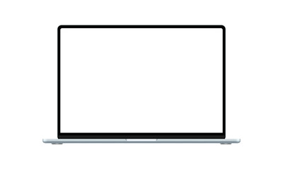 Modern Blue Laptop Mockup With Blank Screen, Front View, Isolated On White Background. Vector Illustration