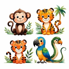 4 cute jungle animals