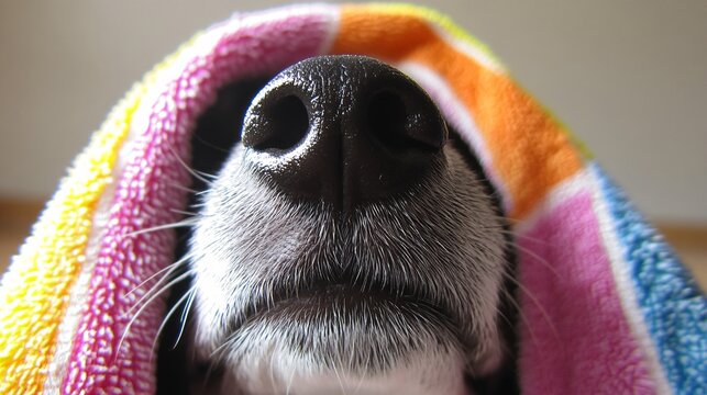 Curious Dog Nose Playfully Peeking from Cozy Towel