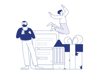 Invite friends to conduct questionnaire flat vector concept operation hand drawn illustration
