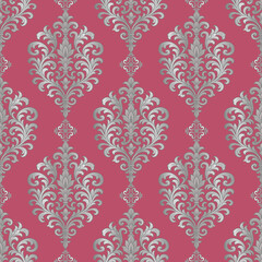 Thai-inspired ornate pattern featuring silver motifs on a vibrant pink background. A luxurious and elegant design perfect for textiles, wallpapers, and cultural artworks.