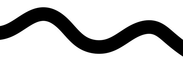 Abstract vector design featuring with thick, undulating black wave line curves smoothly. Wave is bold, fluid, and consistent in width, representing motion or flow. 
