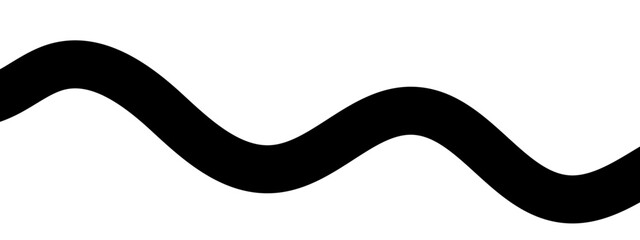 Abstract vector design featuring with thick, undulating black wave line curves smoothly. Wave is bold, fluid, and consistent in width, representing motion or flow. 