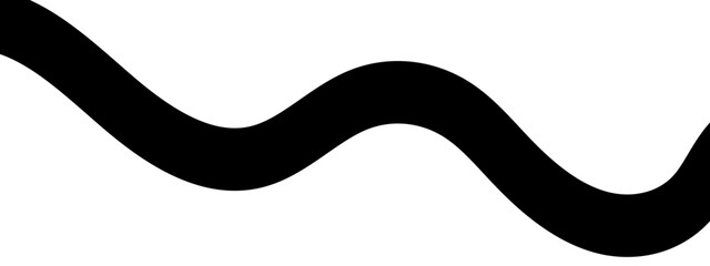 Abstract vector design featuring with thick, undulating black wave line curves smoothly. Wave is bold, fluid, and consistent in width, representing motion or flow. 