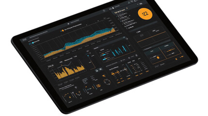 Obraz premium Floating fintech affiliate performance dashboard showing lead conversions, isolated, PNG format, transparent background. Varient 5